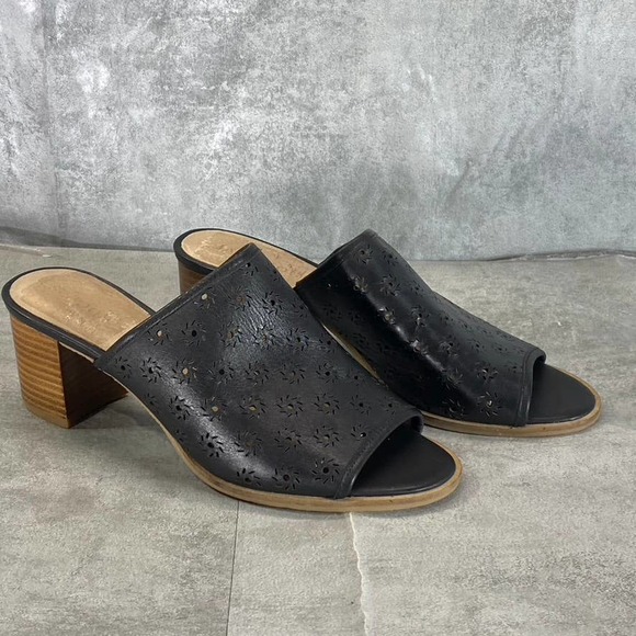 Jack Rogers Women's Black Leather Ronnie Perforated Peep-Toe Sandals SZ 9 - Picture 2 of 10